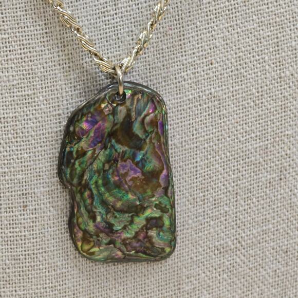 Pink Green Abalone Mother of Pearl Shell Pendant 24" Chain Necklace Beachcore - Picture 7 of 16